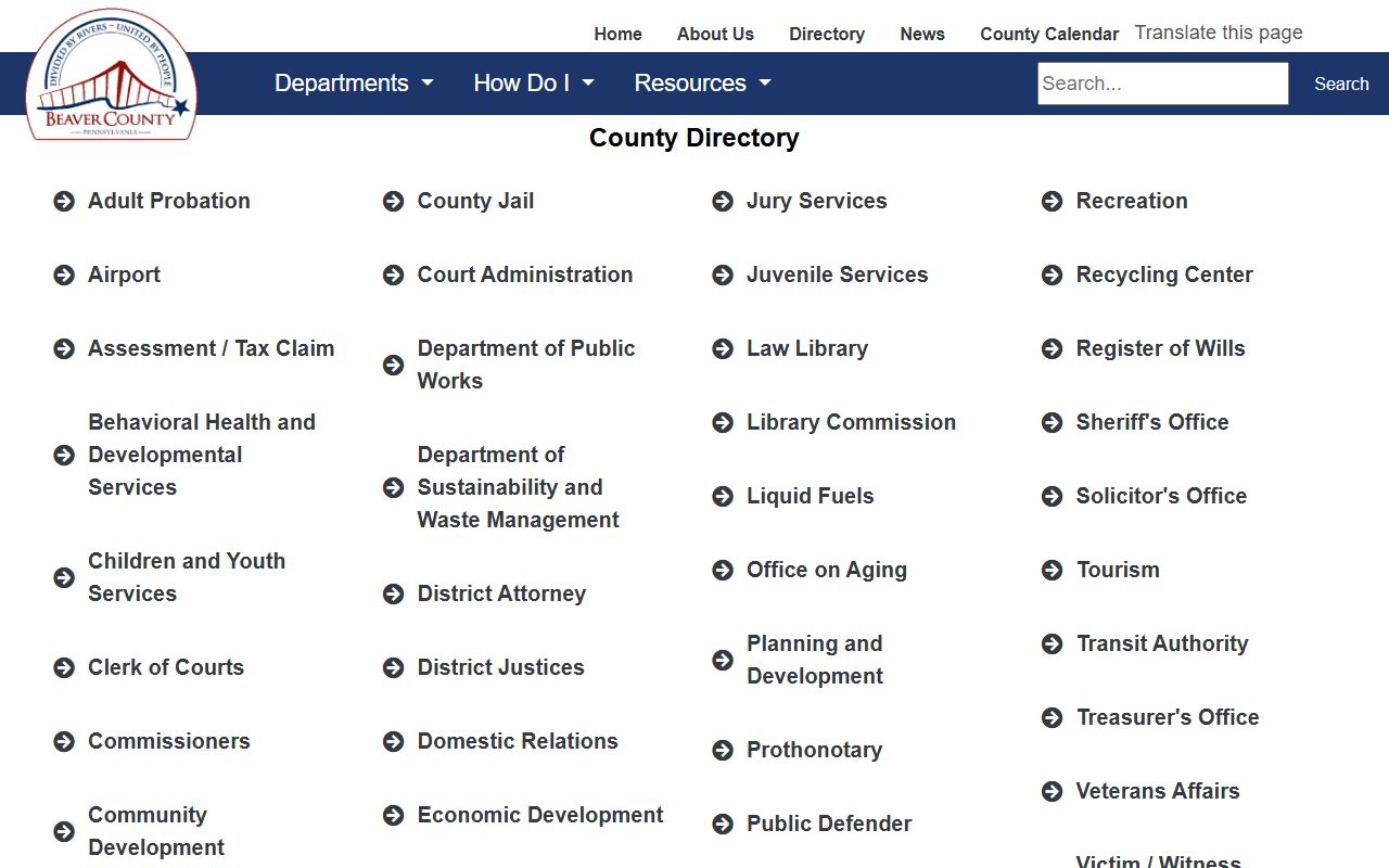 Beaver County civil record office directory