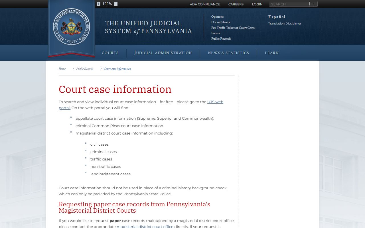 Beaver County court dockets UJS public case information