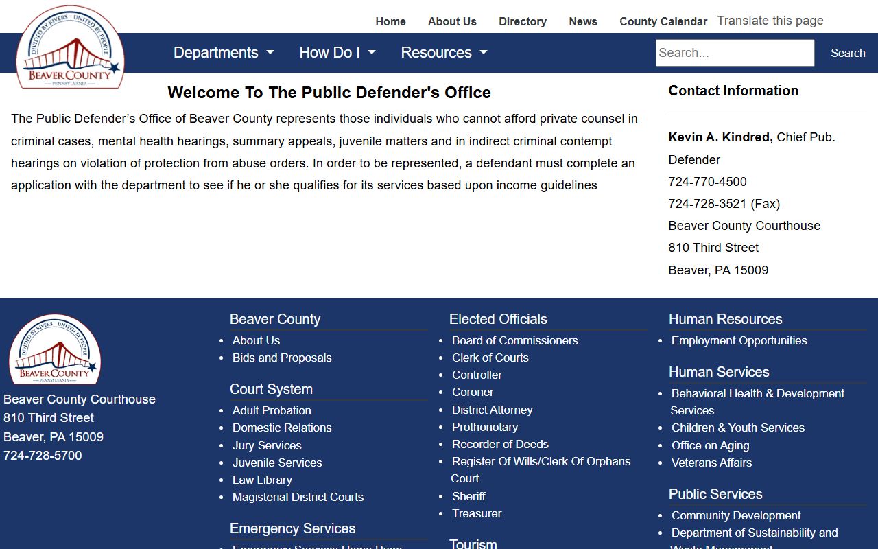 Beaver County criminal court records Public Defender Office