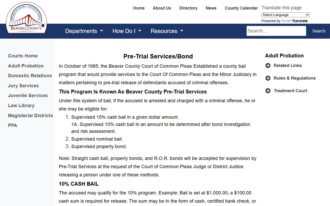 Beaver County criminal court records pre-trial services and bond