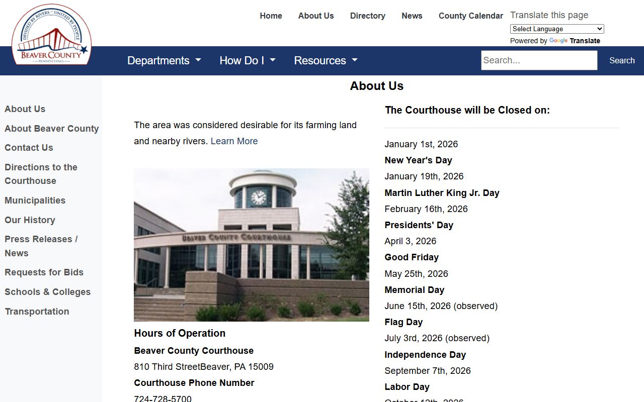 Beaver County court records county information and courthouse closures