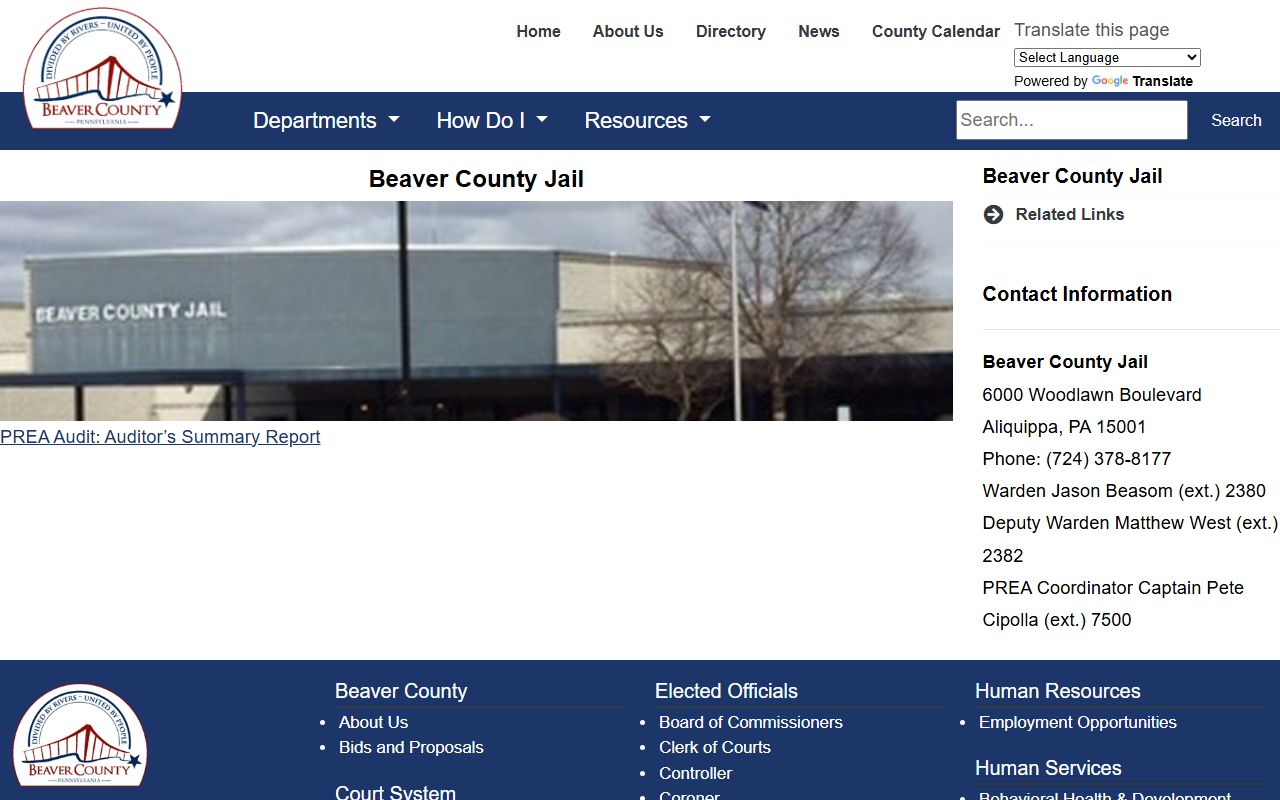 Beaver County court records jail custody information