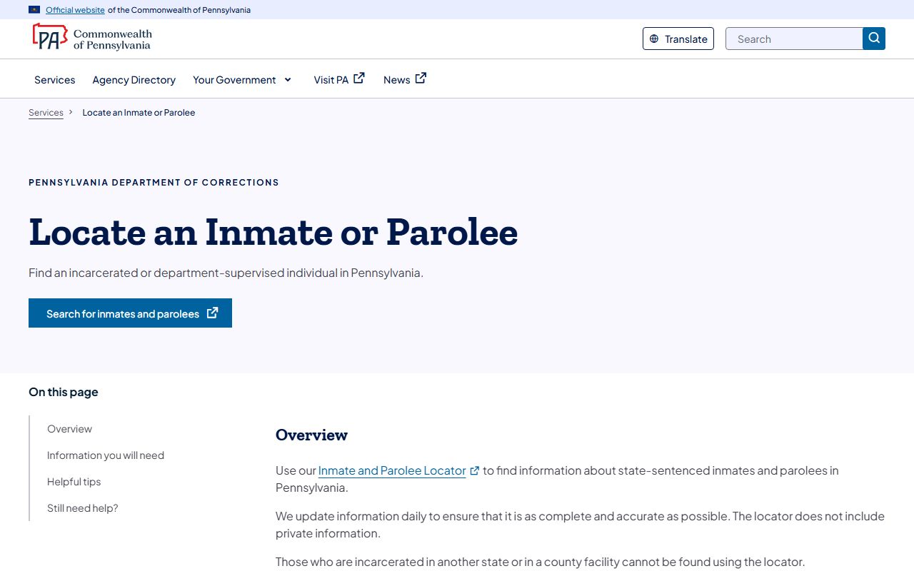Beaver County inmate records Pennsylvania DOC inmate and parolee locator