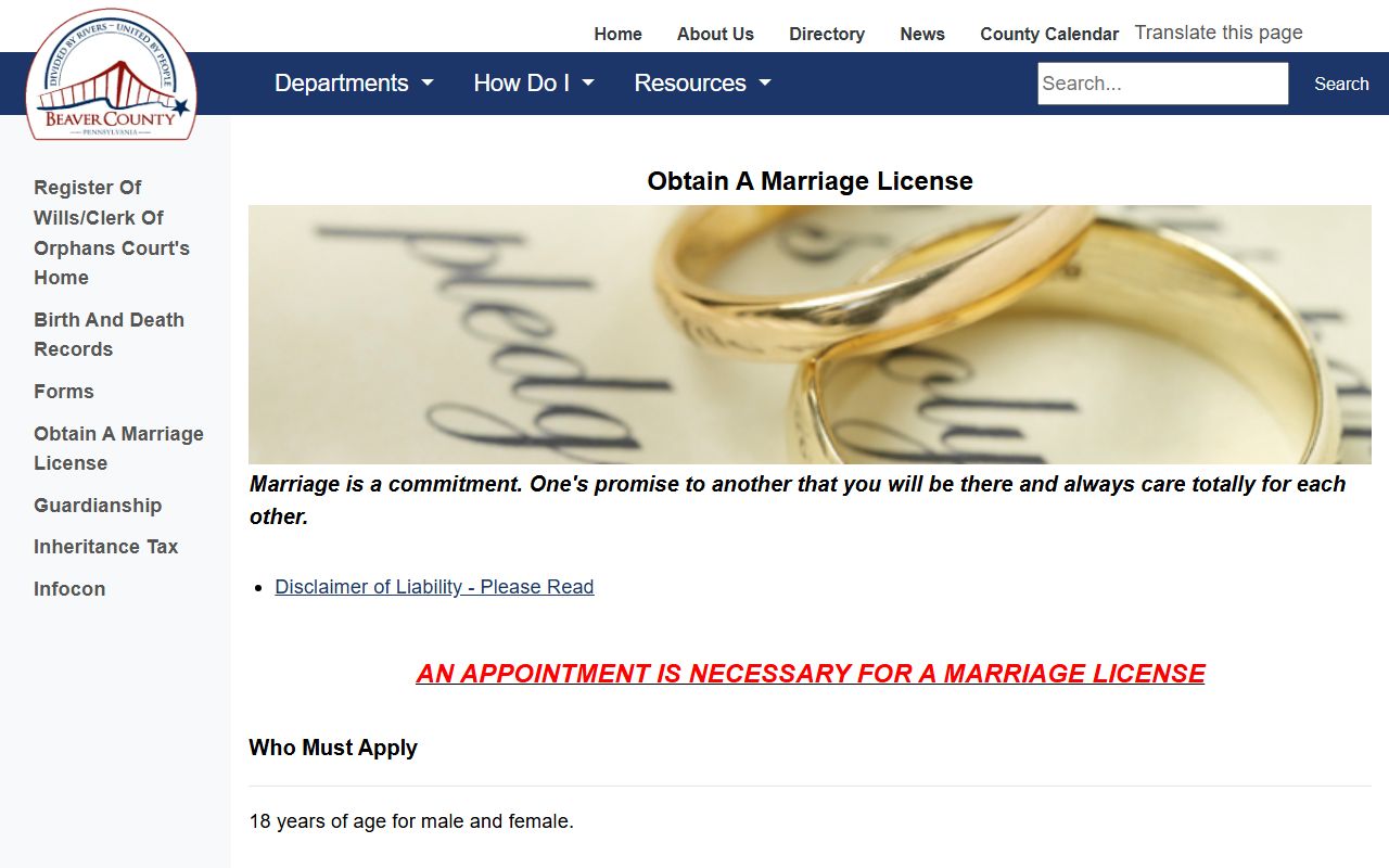 Beaver County marriage and divorce records marriage license instructions