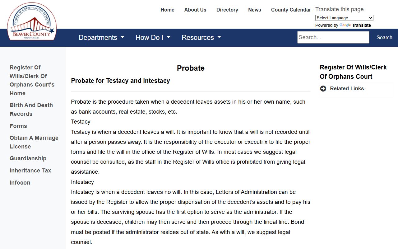 Beaver County probate records probate overview for testacy and intestacy